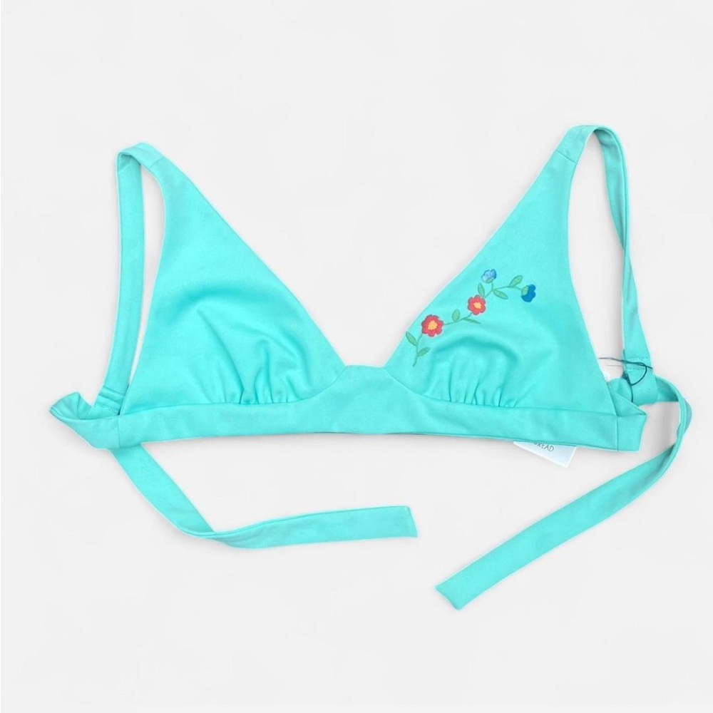 Vintage Blue Embroidered Floral Bikini Top